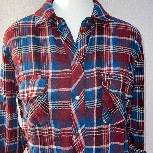 KUT from the Kloth Dual Pocket Plaid Button Down Shirt Medium Snap Up - Picture 2 of 7